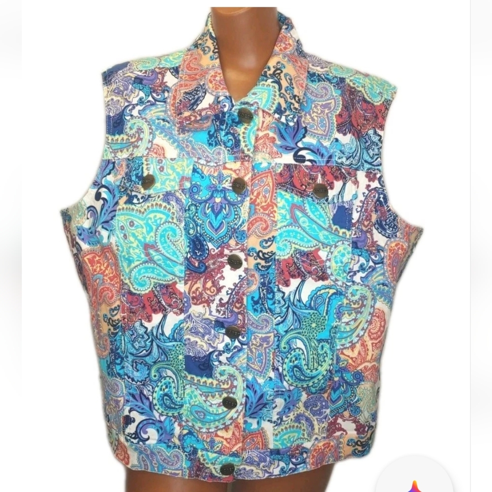 Koret Shirt Vest Jacket Colorful Paisley Southwestern Boho Festival 16W XL New